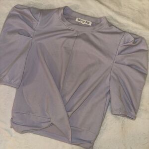 Lola Grace Women’s Small Light Purple Ribbed Puff Sleeve Crossover Front Shirt